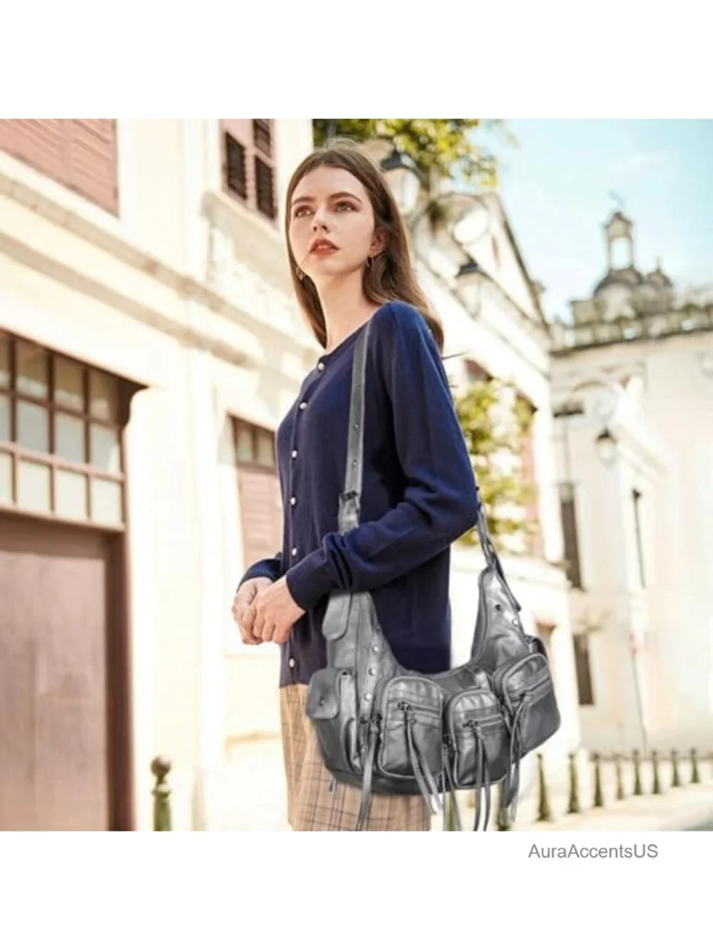 Women's Hobo Bag Y2K Vegan Leather Shoulder Purse with Studs Satchel Multi